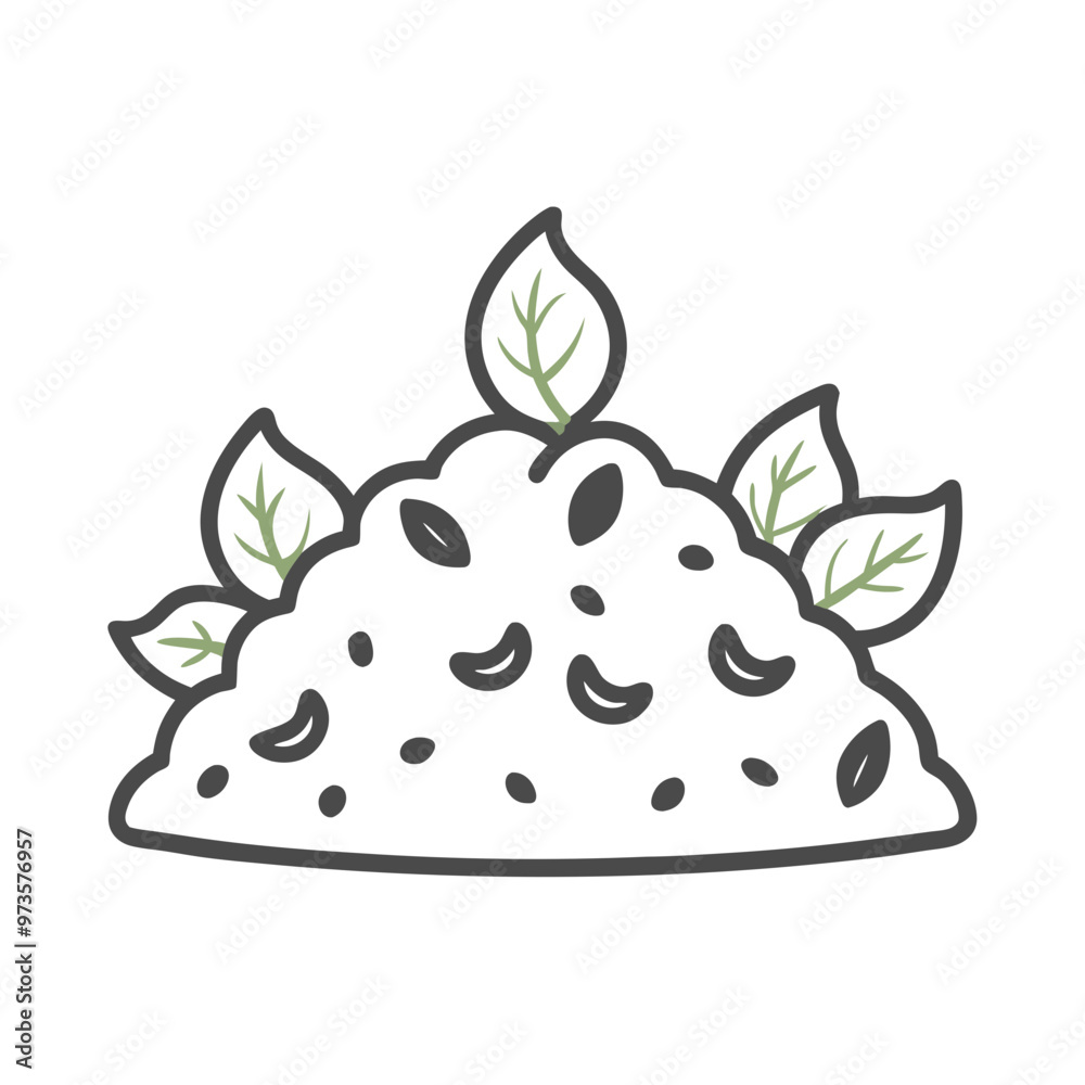 Compost heap with seeds and green leaves on a white background Compost heap with seeds and green leaves on a white background