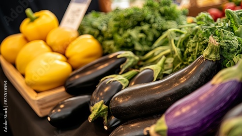  Fresh Locally Grown Vegetables at a Farmer's Market: Showcasing Vibrant Colors, Natural Freshness, and Healthy Produce with Empty Space for Text and Advertising.  photo