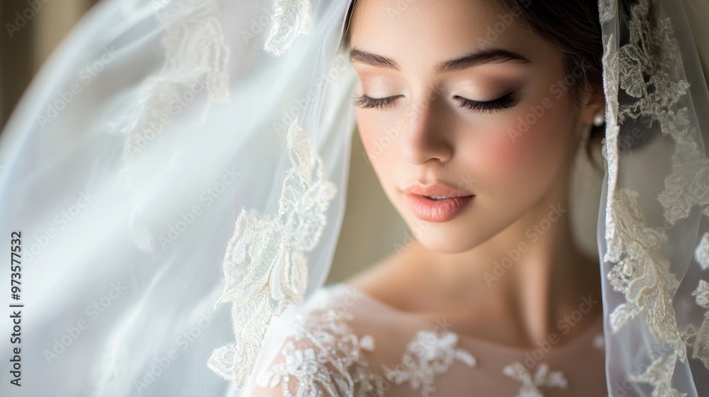 Close-up portrait of a bride in a white veil with delicate lace. Close-up portrait of a bride in a white veil with delicate lace.