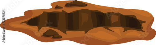 Large crack opening in the ground, creating a deep chasm