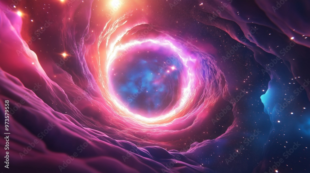 A vibrant cosmic tunnel with swirling colors and stars, depicting the beauty of space and the mysteries of the universe. A vibrant cosmic tunnel with swirling colors and stars, depicting the beauty of space and the mysteries of the universe.