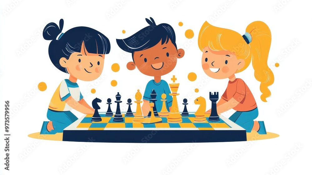 Strategic Learning Fun: Simple Flat Design of Children Playing Chess with Focus on Education and Strategy Strategic Learning Fun: Simple Flat Design of Children Playing Chess with Focus on Education and Strategy