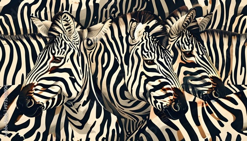 Close-up study of intricate zebra coat patterns showcasing stunning symmetry and contrast photo