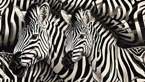 Close-up study of intricate zebra coat patterns showcasing stunning symmetry and contrast photo