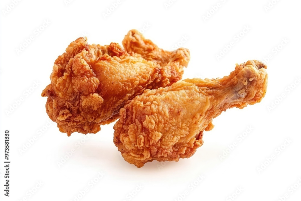 Tasty flying fried chicken isolated on white background , ai Tasty flying fried chicken isolated on white background , ai