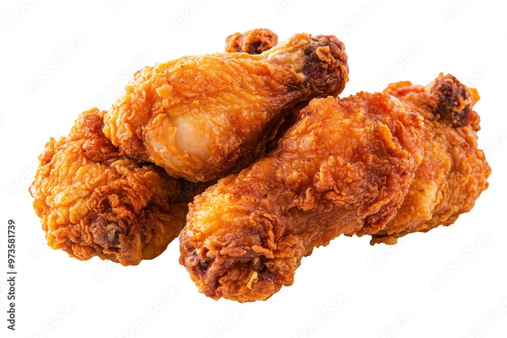 Tasty flying fried chicken isolated on white background , ai