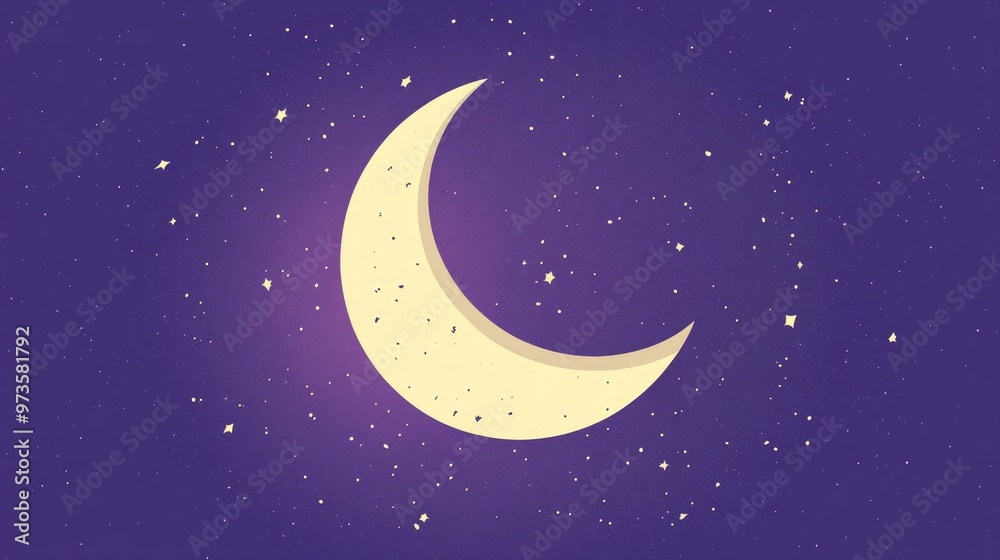 Naklejka premium Moon resting in a flat design against a purple backdrop