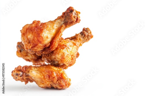 Tasty flying fried chicken isolated on white background , ai