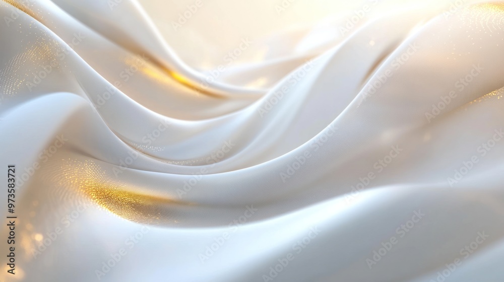 Fototapeta premium Abstract background of white silk fabric with golden sparkles.