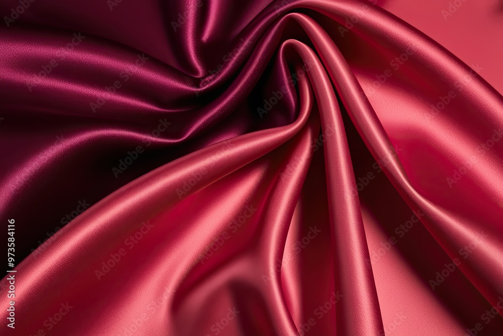 Fototapeta premium Deep Burgundy Ruby Cerise Coral Taffeta Satin Color Gradient - Sophisticated Luxury Refined Abstract Image with Textured Drapery