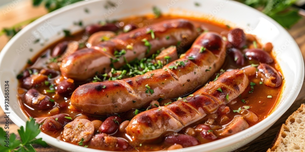 Tomato Paste Stew with Red Beans and Sausages in a Light Dish Tomato Paste Stew with Red Beans and Sausages in a Light Dish