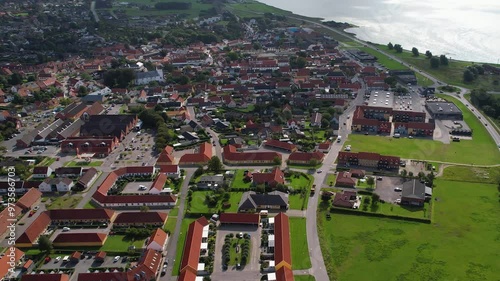 An aerial panorama around the old town of the city Nibe on a sunny summer day in the  Denmark photo