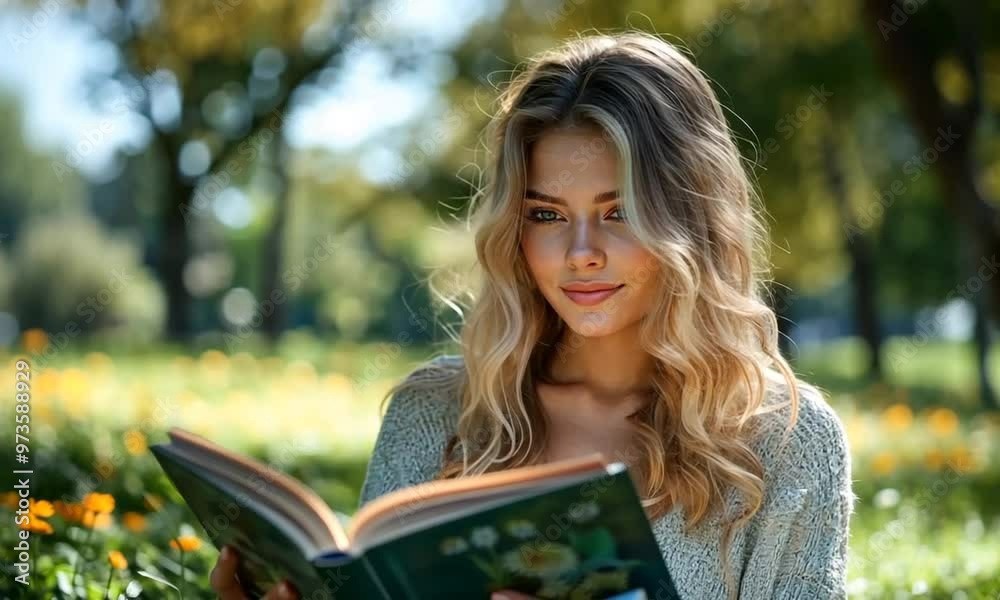 Woman Reading Book in a Park Woman Reading Book in a Park