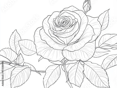 Rose line art coloring page template for artistic creativity and relaxation photo