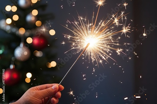 Agitated Sparkler with Flying Sparks for Festive Excitement and Photoediting