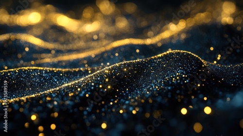 Abstract background with golden glitter and bokeh.