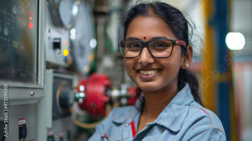 indian Pretty woman smiling Electrical Engineer model blurred background png file