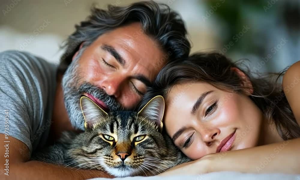 Couple Sleeping with Cat Couple Sleeping with Cat