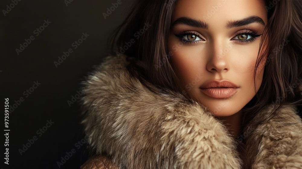 A glamorous woman in a luxurious fur coat, captured in a dramatic pose under soft studio lighting A glamorous woman in a luxurious fur coat, captured in a dramatic pose under soft studio lighting
