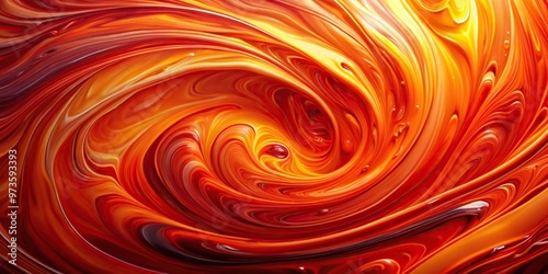 Abstract red and orange swirling liquid background reflected