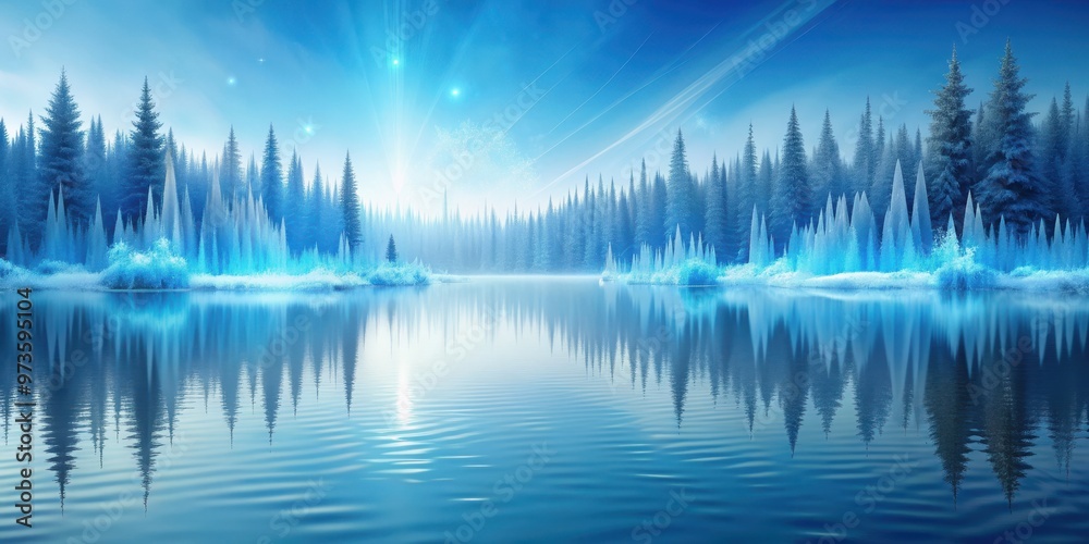 Fototapeta premium Snowy landscape with icy blue audio waves , snow, landscape, winter, icy, blue, cold, audio waves, high-definition, sound, nature