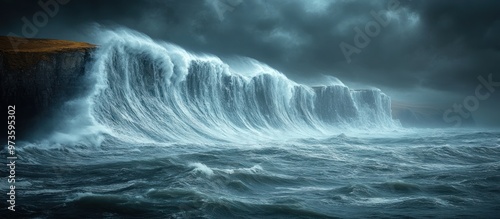 Powerful Waves Crashing Against Cliffs