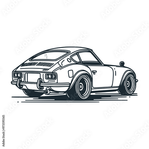 The vintage car. Black white vector logo illustration.
