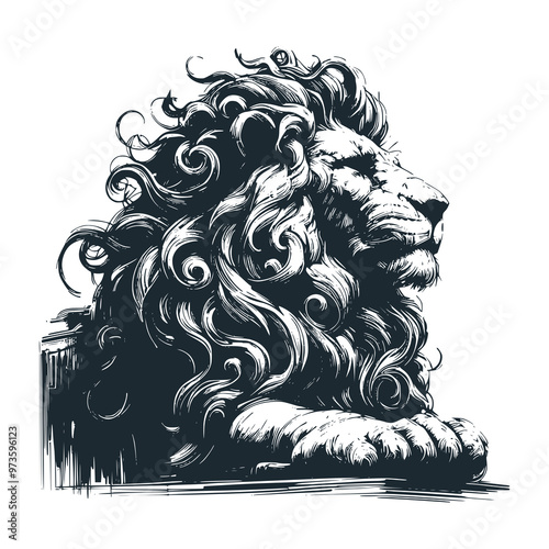  The great wild lion. Black white vector illustration.
 photo