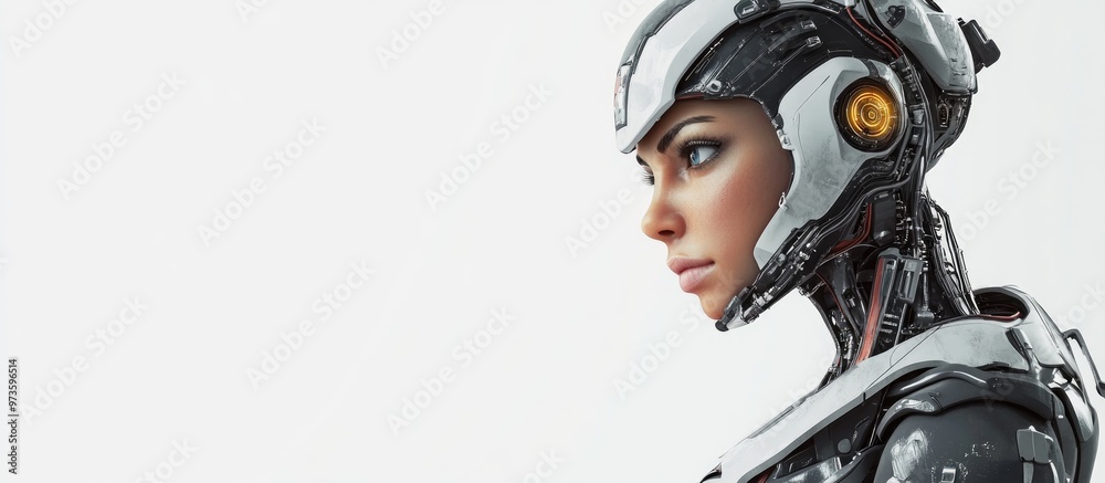 3D illustration of an isolated female robot on a white backdrop 3D illustration of an isolated female robot on a white backdrop