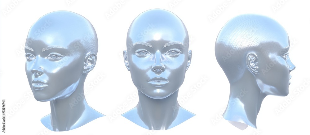 3D illustration of a silver haired bald woman set against a white background