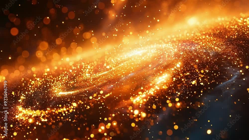 Golden particles swirling and flowing on a dark background, creating an abstract galaxy shape, perfect for any project needing a concept of luxury, wealth, or finance Golden particles swirling and flowing on a dark background, creating an abstract galaxy shape, perfect for any project needing a concept of luxury, wealth, or finance