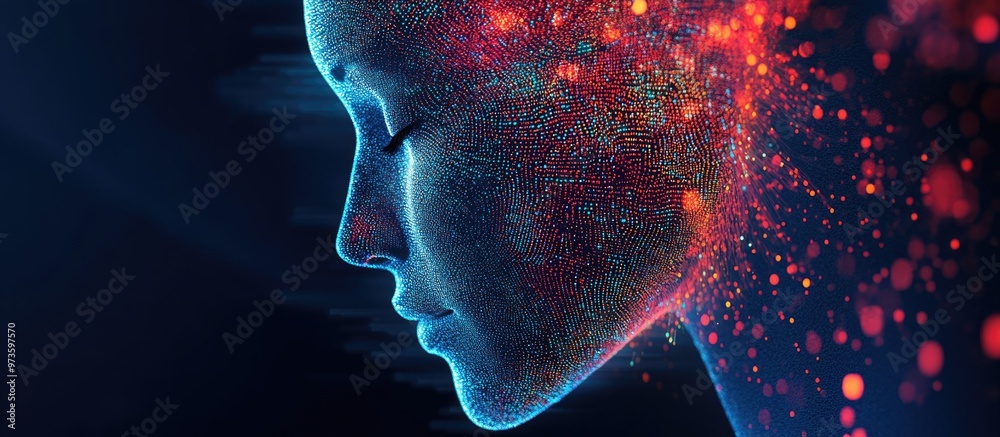 Abstract digital representation of a human face showcasing artificial ...