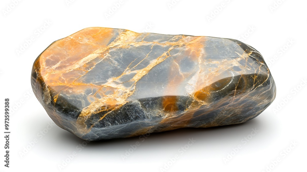 A polished stone resting on a white background, with sharp edges and fine details emphasized, perfect for illustration projects A polished stone resting on a white background, with sharp edges and fine details emphasized, perfect for illustration projects