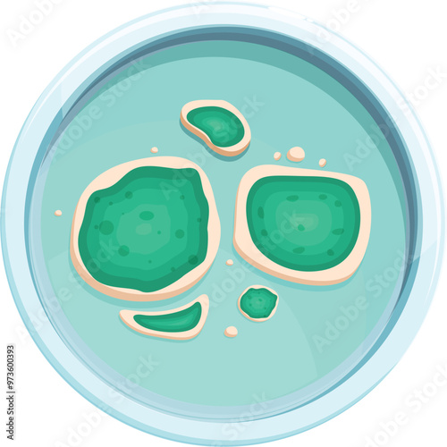 Cartoon petri dish with colony of bacteria growing in it