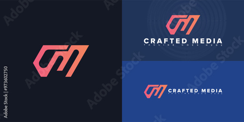 Modern vector initial letter CM or MC logo in gradient pink color isolated on multiple background colors. The logo is suitable for marketing agency logo design inspiration templates.