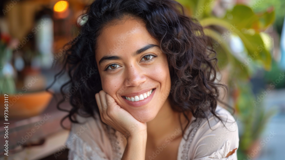 latino Pretty woman smiling Resting chin on hand png file latino Pretty woman smiling Resting chin on hand png file