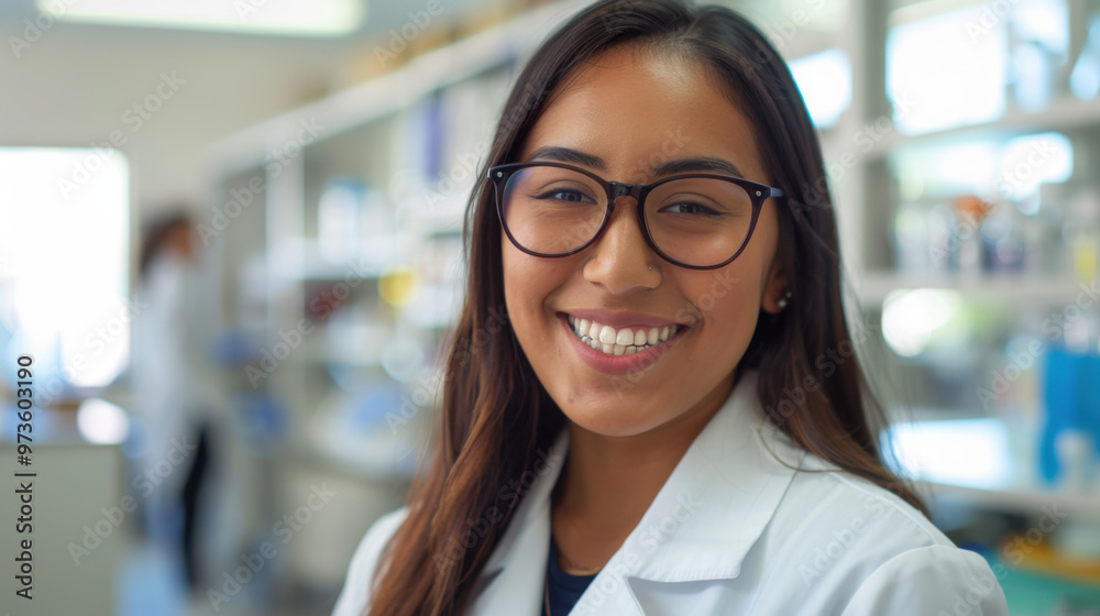 Fototapeta premium latino Pretty woman smiling scientist model background png file