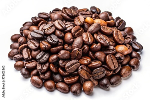 Arabica and Robusta coffee beans isolated on white background, low angle view