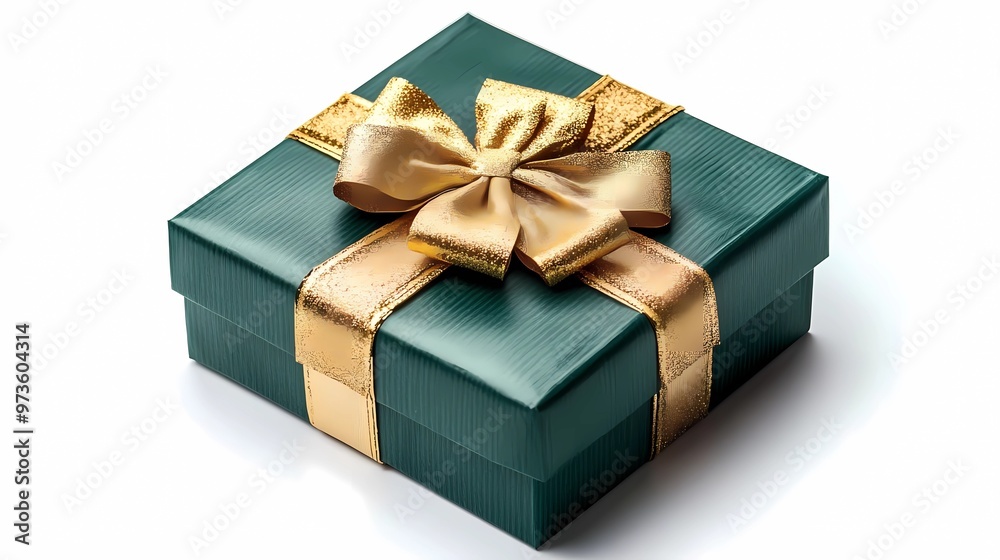 green gift box with gold ribbon isolated at white background green gift box with gold ribbon isolated at white background
