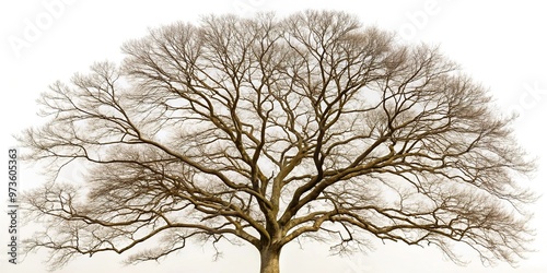 Asymmetrical bare branches of a large tree against a white background photo