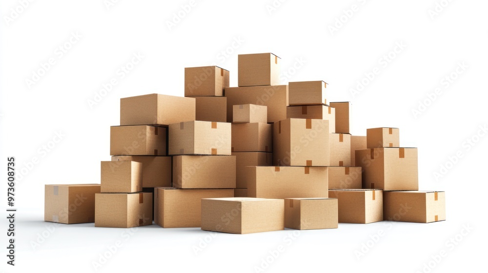 Stack of brown cardboard boxes on a white background. Stack of brown cardboard boxes on a white background.