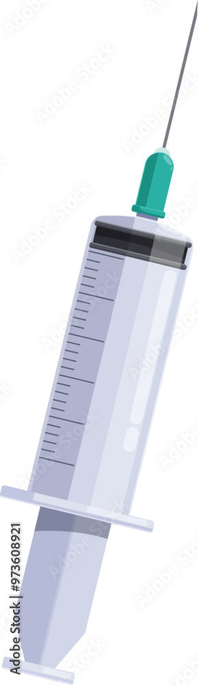 Medical syringe with a needle pointing up, for use in injecting medicine or vaccines Medical syringe with a needle pointing up, for use in injecting medicine or vaccines