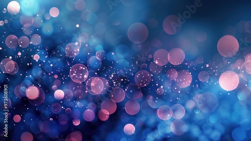 Abstract blue and pink bokeh background with blurred circles and lights.