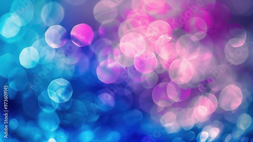 Abstract blue and pink bokeh background with glowing circles.