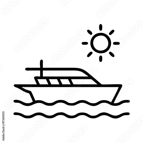 Sailing boat on the water with sun and waves on a white background