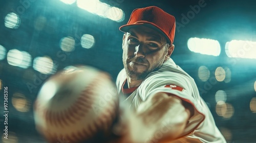 Baseball Pitcher Throws Ball photo