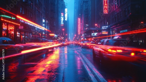 Cityscape at Night with Blurred Light Trails