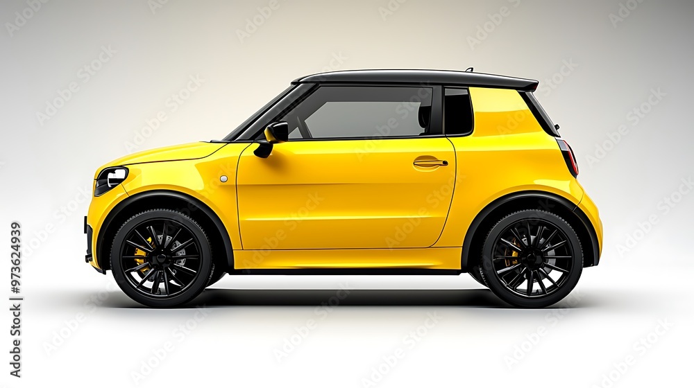 Obraz premium A yellow modern electric car gleams in profile, a sleek and eco-friendly vision of the future.