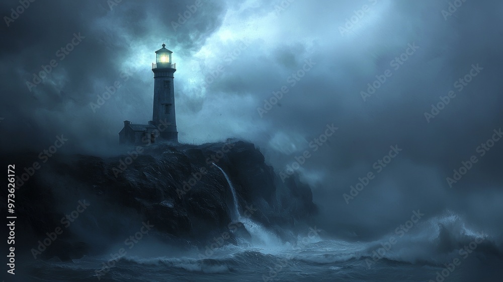 Lighthouse on a stormy sea light in darkness hope guidance Lighthouse on a stormy sea light in darkness hope guidance