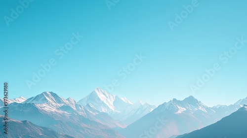 Majestic snow-capped mountain range under clear blue sky, showcasing the breathtaking beauty of towering peaks, pristine wilderness, and serene natural landscape. High resolution, perfect for nature, 